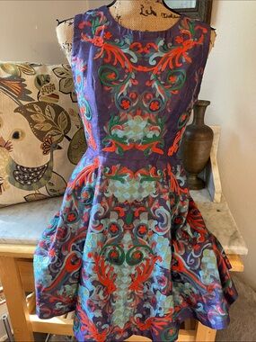 Pakaj & Nidha Embellished Purple Floral Fit-and-Flare  Anthro Hand Embroidered